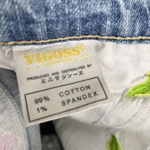 VIGOSS Jeans Blue Denim Distressed Embroidered Flower Patch Juniors size‎ 11 - Picture 8 of 10